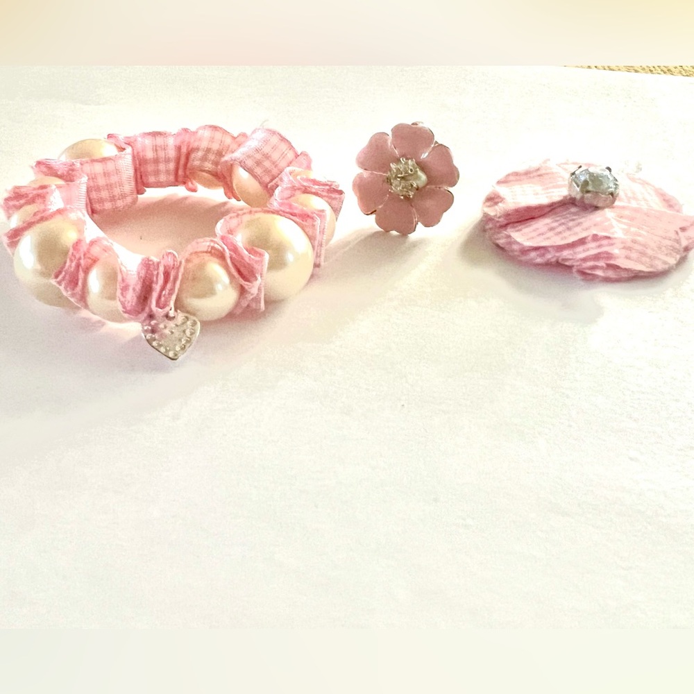 Stella & Dot Allie Pearl & Ribbon Bracelet, Kristen Ring and Flower Barrette